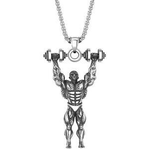 Weight Lifting Necklace For Men 316l Stainless Steel Silver Chain Cool Trendy
